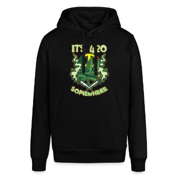 It's 420 Somewhere Cannabis Weed Smoking THC Ganja - Stanley/Stella SOUNDER Unisex Hoodie - black - Front - Alina (178cm) & Michal (187cm)