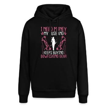 Bowfishing Wife Bowhunter Fisherman Bowfisher Girl - Stanley/Stella Unisex Hoodie SOUNDER - Schwarz - Vorne - Alina (178cm) & Michal (187cm)