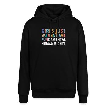 Girls Just Wanna Have Fundamental Human Rights - Stanley/Stella Unisex Hoodie SOUNDER - Schwarz - Vorne - Alina (178cm) & Michal (187cm)