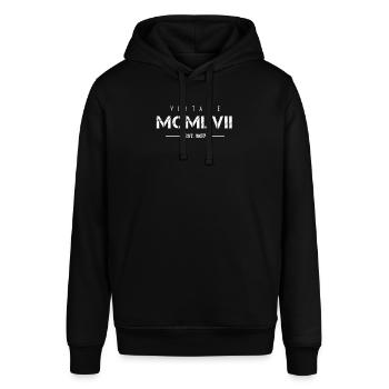 Vintage Born In 1957 Roman Numerals 65th - Stanley/Stella SOUNDER Unisex Hoodie - black - Front - Alina (178cm) & Michal (187cm)