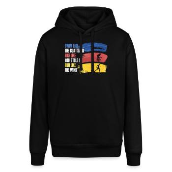Swim Like The Boat Sank Triathlon Geschenk - Stanley/Stella Unisex Hoodie SOUNDER - Schwarz - Vorne - Alina (178cm) & Michal (187cm)