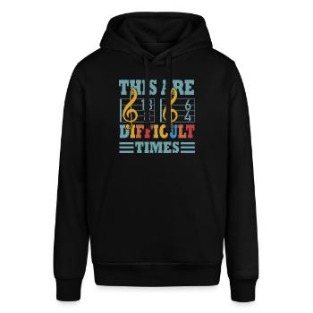 These Are Difficult Times Funny Music Pun - Stanley/Stella SOUNDER Unisex Hoodie - black - Front - Alina (178cm) & Michal (187cm)