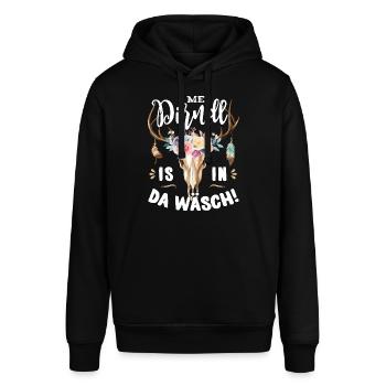 Mei Dirndl is in da Wäsch Trachtenshirt Damen - Stanley/Stella Unisex Hoodie SOUNDER - Schwarz - Vorne - Alina (178cm) & Michal (187cm)
