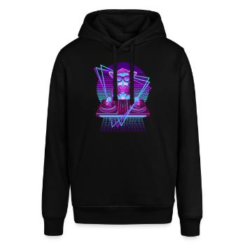 Vaporwave Cow DJ Booth Cow - Stanley/Stella SOUNDER Unisex Hoodie - black - Front - Alina (178cm) & Michal (187cm)