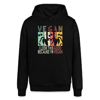 I Look This Good Because I'm Vegan - Stanley/Stella Unisex Hoodie SOUNDER - Schwarz - Vorne - Alina (178cm) & Michal (187cm)