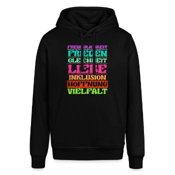 Inklusion Freundlichkeit Frieden Liebe Vielfalt - Stanley/Stella Unisex Hoodie SOUNDER - Schwarz - Vorne - Alina (178cm) & Michal (187cm)