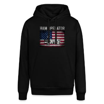 Ham Operator US-Flagge - Stanley/Stella Unisex Hoodie SOUNDER - Schwarz - Vorne - Alina (178cm) & Michal (187cm)