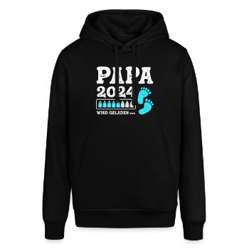 Vater 2024 Werdender Papa Loading 2024 - Stanley/Stella Unisex Hoodie SOUNDER - Schwarz - Vorne - Alina (178cm) & Michal (187cm)