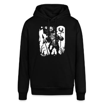 Dunkle Kunst Okkulter Horror Skelett Thrash Metal Grinsen - Stanley/Stella Unisex Hoodie SOUNDER - Schwarz - Vorne - Alina (178cm) & Michal (187cm)