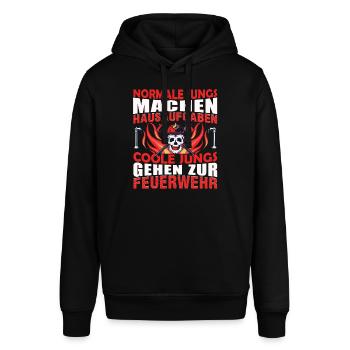 Jugenfeuerwehr Feuerwehrmann Schule - Stanley/Stella Unisex Hoodie SOUNDER - Schwarz - Vorne - Alina (178cm) & Michal (187cm)