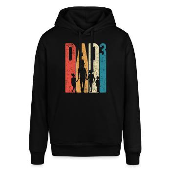 Dad Hoch 3 Papa Hoch 3 Kinder Drei Mädchen Retro - Stanley/Stella Unisex Hoodie SOUNDER - Schwarz - Vorne - Alina (178cm) & Michal (187cm)