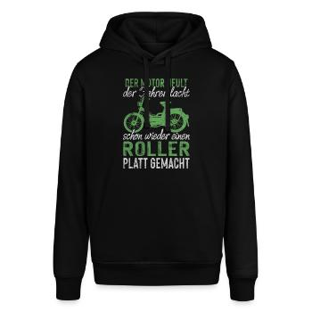 Mofa Sprüche Motor Heult Roller Platt Gemacht - Stanley/Stella Unisex Hoodie SOUNDER - Schwarz - Vorne - Alina (178cm) & Michal (187cm)