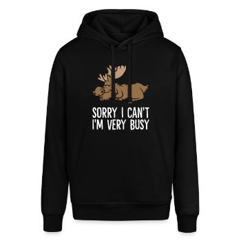 Tut mir leid, ich kann nicht, ich bin sehr beschäftigt mit süßen schlafenden Elchen - Stanley/Stella Unisex Hoodie SOUNDER - Schwarz - Vorne - Alina (178cm) & Michal (187cm)