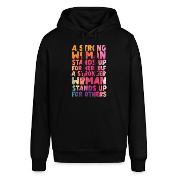 Feminist Watercolor A Strong Woman - Stanley/Stella SOUNDER Unisex Hoodie - black - Front - Alina (178cm) & Michal (187cm)