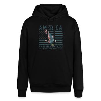 Amerika: Ein Land, das so großartig ist, dass die USA patriotisch sind - Stanley/Stella Unisex Hoodie SOUNDER - Schwarz - Vorne - Alina (178cm) & Michal (187cm)