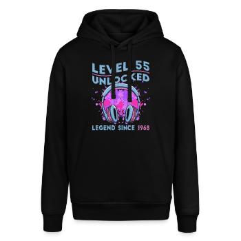 55th birthday. 55 Next Level Unlocked - Stanley/Stella SOUNDER Unisex Hoodie - black - Front - Alina (178cm) & Michal (187cm)
