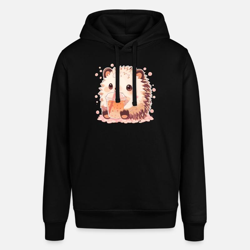 Kawaii Hedgehog Drinks Boba Bubble Tea Chibi - Stanley/Stella SOUNDER Unisex Hoodie - black
