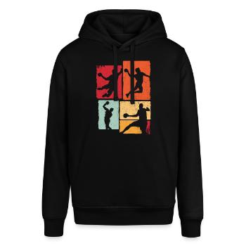 Handball Sport Coach Turnier Ball Vintage Handball - Stanley/Stella Unisex Hoodie SOUNDER - Schwarz - Vorne - Alina (178cm) & Michal (187cm)