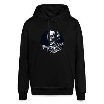 Skelett mit Gamecontroller und Kopfhörern - Stanley/Stella Unisex Hoodie SOUNDER - Schwarz - Vorne - Alina (178cm) & Michal (187cm)