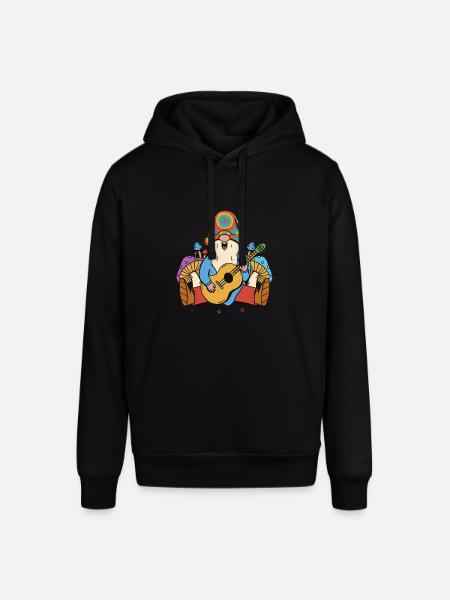 Hippie, Kabouter, Dwergpaddestoelen, Muziek, Muzikant, Gitaar - Stanley/Stella Uniseks biologische hoodie SOUNDER - zwart
