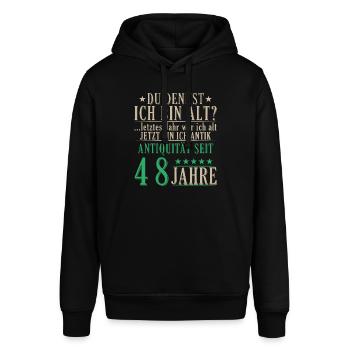 Antiquität 48 Jahre alt - 48. Geburtstag Spruch - Stanley/Stella Unisex Hoodie SOUNDER - Schwarz - Vorne - Alina (178cm) & Michal (187cm)