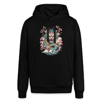Japanischer Drache Aesthetic Streetwear Design - Stanley/Stella Unisex Hoodie SOUNDER - Schwarz - Vorne - Alina (178cm) & Michal (187cm)