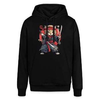 Samurai Cat Kawaii Japanische Ninja Katze - Stanley/Stella Unisex Hoodie SOUNDER - Schwarz - Vorne - Alina (178cm) & Michal (187cm)