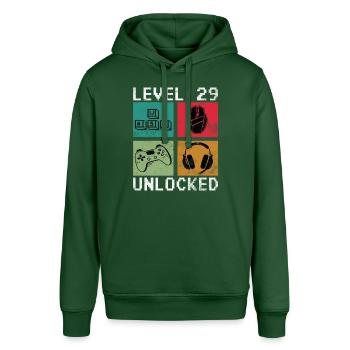 Level 29 Unlocked Funny Video Game Maker 29. - Stanley/Stella SOUNDER Unisex Hoodie - bottle green - Front - Alina (178cm) & Michal (187cm)