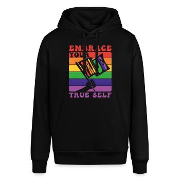 Embrassez votre vrai moi Drapeau LGBTQ de la fierté - Sweat à capuche SOUNDER Stanley/Stella Unisexe - noir - Devant - Alina (178cm) & Michal (187cm)