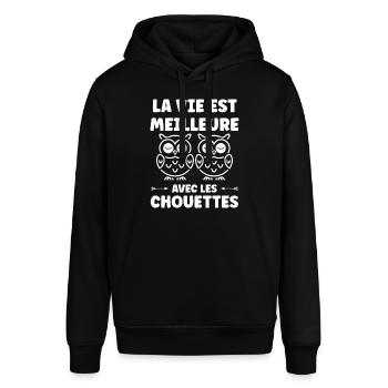 Leuke humor - Stanley/Stella Uniseks biologische hoodie SOUNDER - zwart - Voor - Alina (178cm) & Michal (187cm)