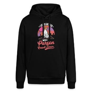 Das Leben ist besser mit Parson Russell Terrier - Stanley/Stella Unisex Hoodie SOUNDER - Schwarz - Vorne - Alina (178cm) & Michal (187cm)
