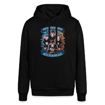 lustiger weise Affen Spruch Handy social media - Stanley/Stella Unisex Hoodie SOUNDER - Schwarz - Vorne - Alina (178cm) & Michal (187cm)