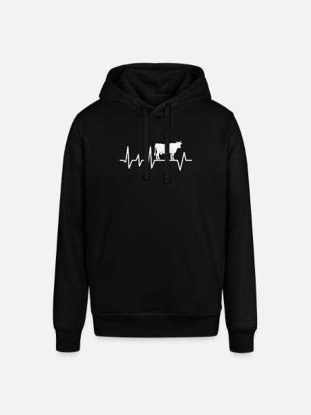 Heartbeat Design with Cow - Stanley/Stella SOUNDER Unisex Hoodie - black