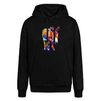 Donkey Rainbow Buntes Eselmotiv Kunstwerk - Stanley/Stella Unisex Hoodie SOUNDER - Schwarz - Vorne - Alina (178cm) & Michal (187cm)