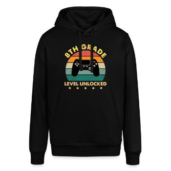 8th Grade Level Unlocked Vintage Sunset - Stanley/Stella Unisex Hoodie SOUNDER - Schwarz - Vorne - Alina (178cm) & Michal (187cm)