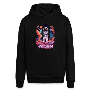 AIDEN - Schöner Jungen Name mit coolem Astronaut - Stanley/Stella Unisex Hoodie SOUNDER - Schwarz - Vorne - Alina (178cm) & Michal (187cm)