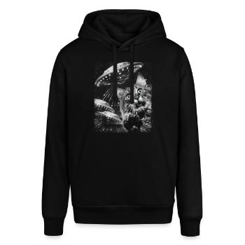 Maine Coon Katze UFO Alien Außerirdischer Selfie - Stanley/Stella Unisex Hoodie SOUNDER - Schwarz - Vorne - Alina (178cm) & Michal (187cm)
