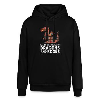 Fantasy Book Lover Drache mit Regalen - Stanley/Stella Unisex Hoodie SOUNDER - Schwarz - Vorne - Alina (178cm) & Michal (187cm)