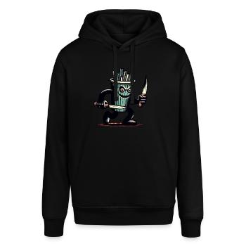 Unheimlicher Psycho Trinkbecher Getränke - Stanley/Stella Unisex Hoodie SOUNDER - Schwarz - Vorne - Alina (178cm) & Michal (187cm)