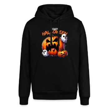 Scary Halloween Kürbis Kürbisfratze Geist Gruselig - Stanley/Stella Unisex Hoodie SOUNDER - Schwarz - Vorne - Alina (178cm) & Michal (187cm)