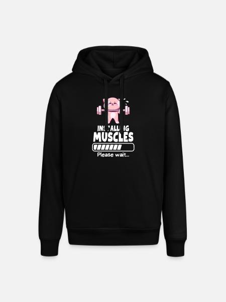 Muscle Building Weightlifting Cat Gym Humor - Stanley/Stella SOUNDER Unisex Hoodie - black