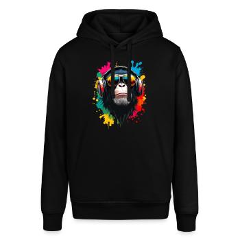 Affe, Sonnenbrille, DJ, Disco Discjockey EDM Party - Stanley/Stella Unisex Hoodie SOUNDER - Schwarz - Vorne - Alina (178cm) & Michal (187cm)