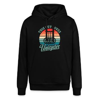 This guy loves unicycles - Stanley/Stella SOUNDER Unisex Hoodie - black - Front - Alina (178cm) & Michal (187cm)