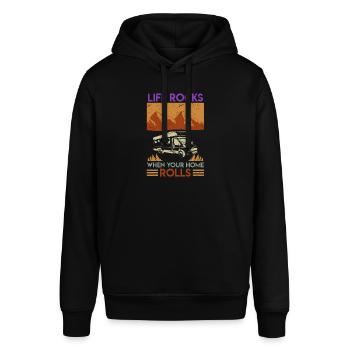Wohnmobil Camping Berge Natur Geschenk Camper - Stanley/Stella Unisex Hoodie SOUNDER - Schwarz - Vorne - Alina (178cm) & Michal (187cm)