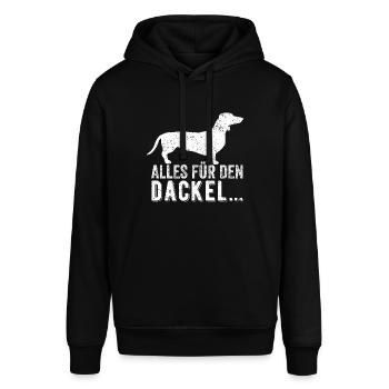 ALLES FÜR DEN DACKEL... Dackelclub Spruch - Stanley/Stella Unisex Hoodie SOUNDER - Schwarz - Vorne - Alina (178cm) & Michal (187cm)