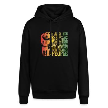 Juneteenth 4. Juli - Stanley/Stella Unisex Hoodie SOUNDER - Schwarz - Vorne - Alina (178cm) & Michal (187cm)