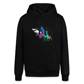 Farbenfroher Hai - Stanley/Stella Unisex Hoodie SOUNDER - Schwarz - Vorne - Alina (178cm) & Michal (187cm)