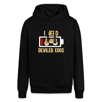 Gefüllte Eier Deviled Eggs - Stanley/Stella Unisex Hoodie SOUNDER - Schwarz - Vorne - Alina (178cm) & Michal (187cm)