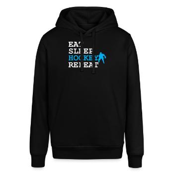 Eat Sleep Hockey wiederholen - Stanley/Stella Unisex Hoodie SOUNDER - Schwarz - Vorne - Alina (178cm) & Michal (187cm)