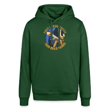 D’abord je bois du café puis je construis de la menuiserie drôle - Sweat à capuche SOUNDER Stanley/Stella Unisexe - vert bouteille - Devant - Alina (178cm) & Michal (187cm)